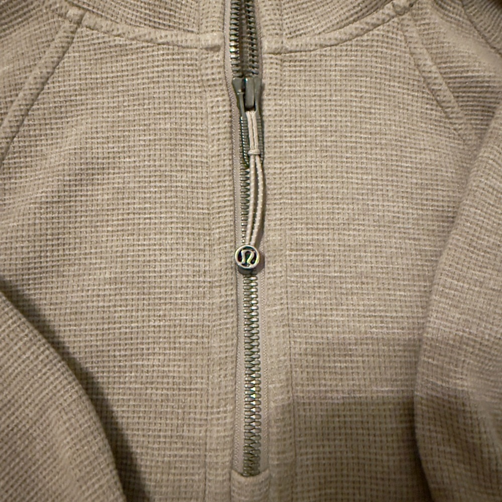 New-Lululemon athletica Scuba Cropped Funnel-Neck Half Zip Sweatshirt - Tan - Picture 11 of 14